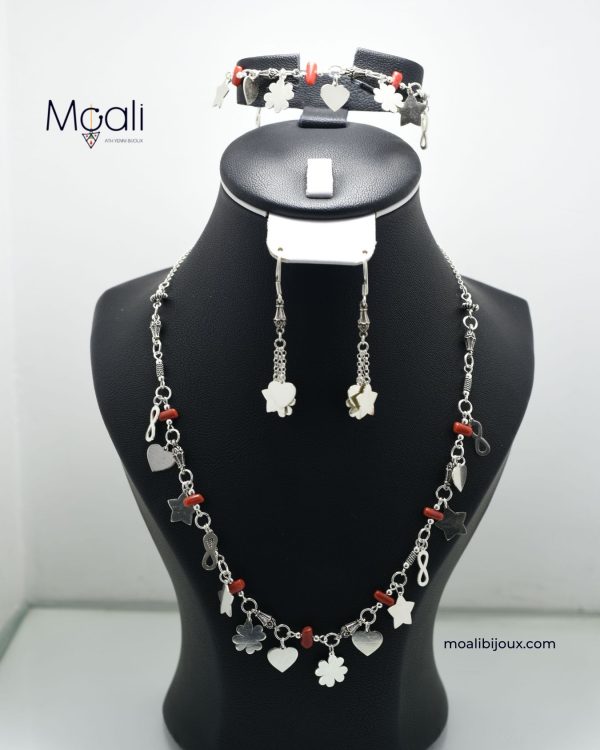 Petite parure argent et corail à formes originales